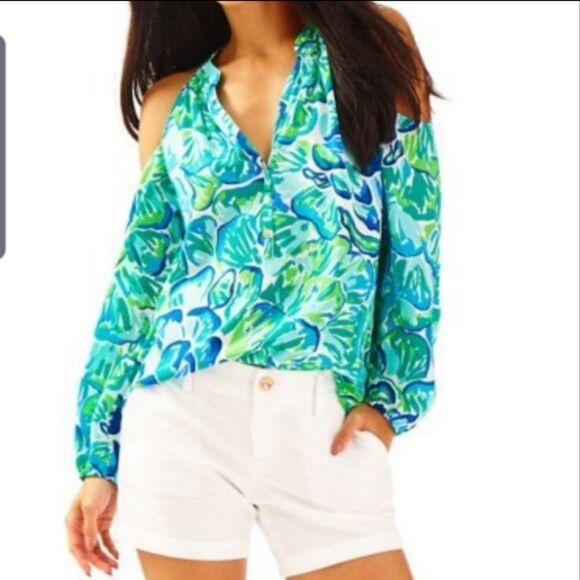 Lilly Pulitzer Sunny Shoulder Elsa Agate blouse - Picture 1 of 7